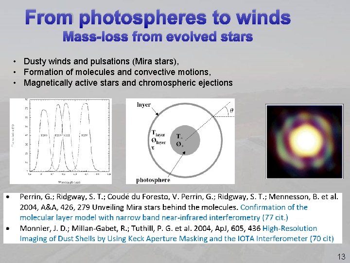 From photospheres to winds Mass-loss from evolved stars • Dusty winds and pulsations (Mira