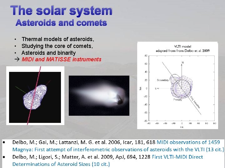 The solar system Asteroids and comets • Thermal models of asteroids, • Studying the