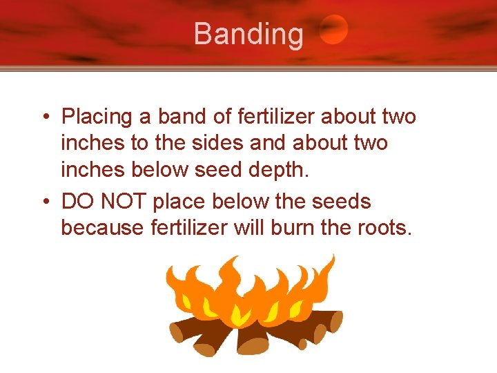 Banding • Placing a band of fertilizer about two inches to the sides and