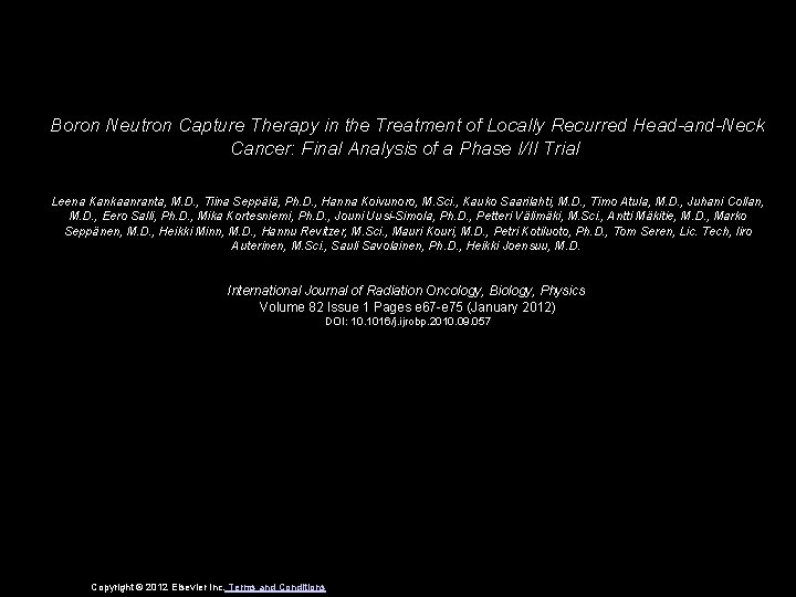 Boron Neutron Capture Therapy in the Treatment of Locally Recurred Head-and-Neck Cancer: Final Analysis