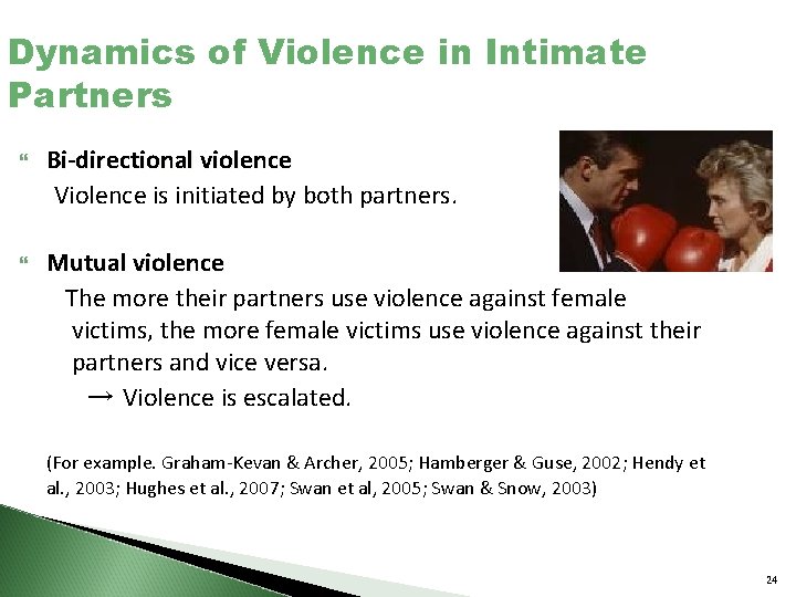 Dynamics of Violence in Intimate Partners Bi-directional violence Violence is initiated by both partners.
