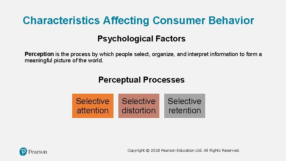 Characteristics Affecting Consumer Behavior Psychological Factors Perception is the process by which people select,