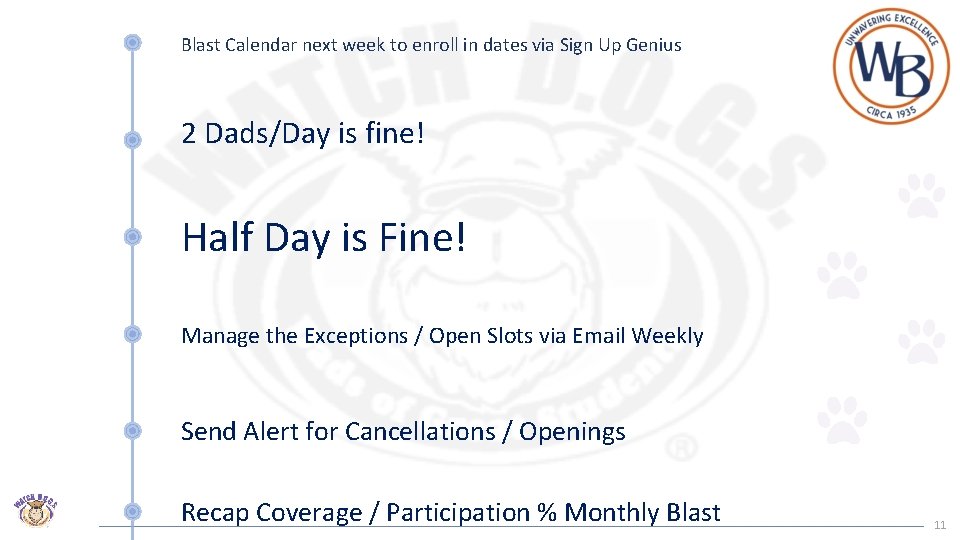 Blast Calendar next week to enroll in dates via Sign Up Genius 2 Dads/Day