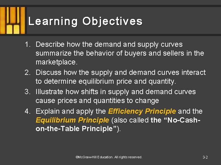 Learning Objectives 1. Describe how the demand supply curves summarize the behavior of buyers