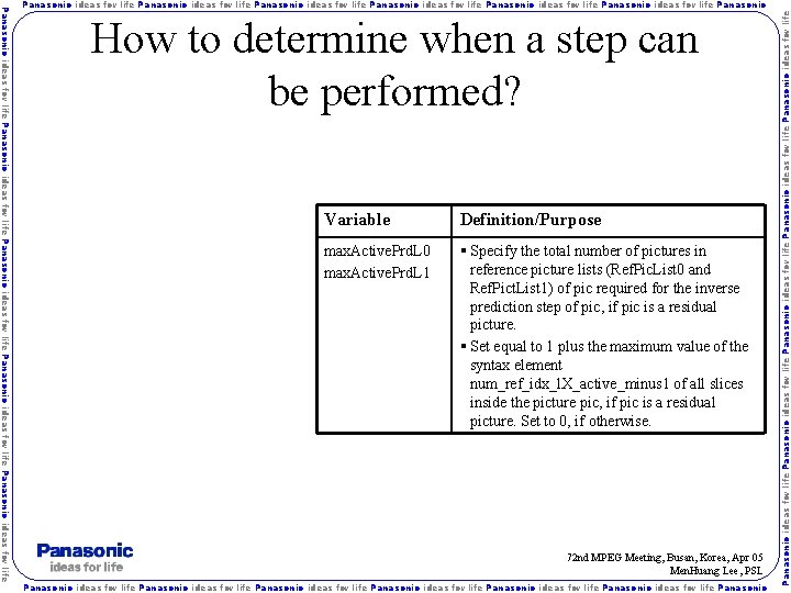 How to determine when a step can be performed? Variable Definition/Purpose max. Active. Prd.