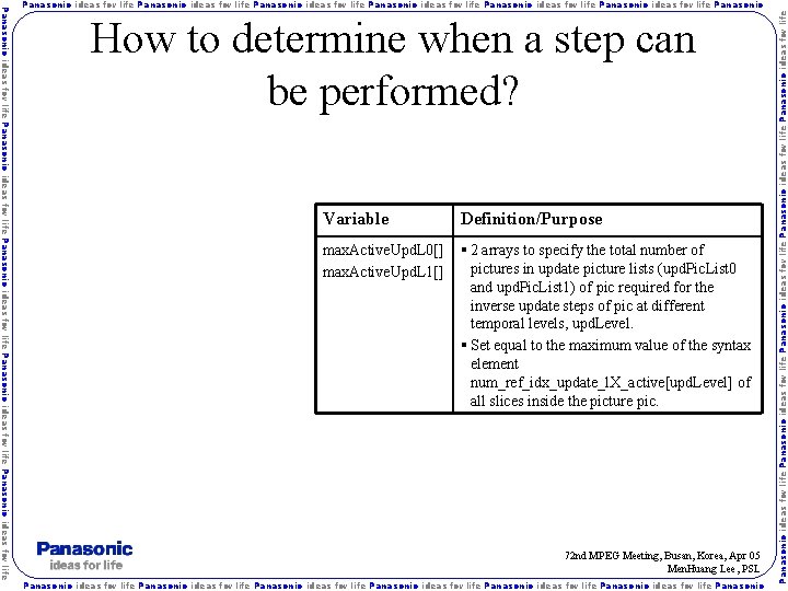 How to determine when a step can be performed? Variable Definition/Purpose max. Active. Upd.