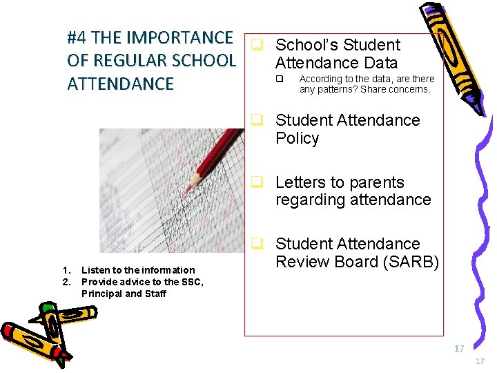 #4 THE IMPORTANCE q School’s Student OF REGULAR SCHOOL Attendance Data q According to