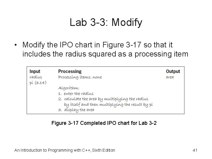 Lab 3 -3: Modify • Modify the IPO chart in Figure 3 -17 so