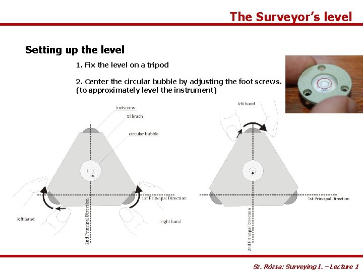 The Surveyor’s level Setting up the level 1. Fix the level on a tripod