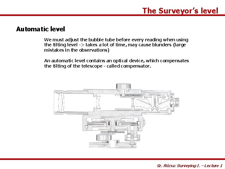 The Surveyor’s level Automatic level We must adjust the bubble tube before every reading