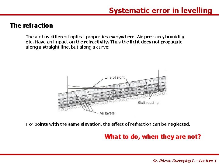 Systematic error in levelling The refraction The air has different optical properties everywhere. Air