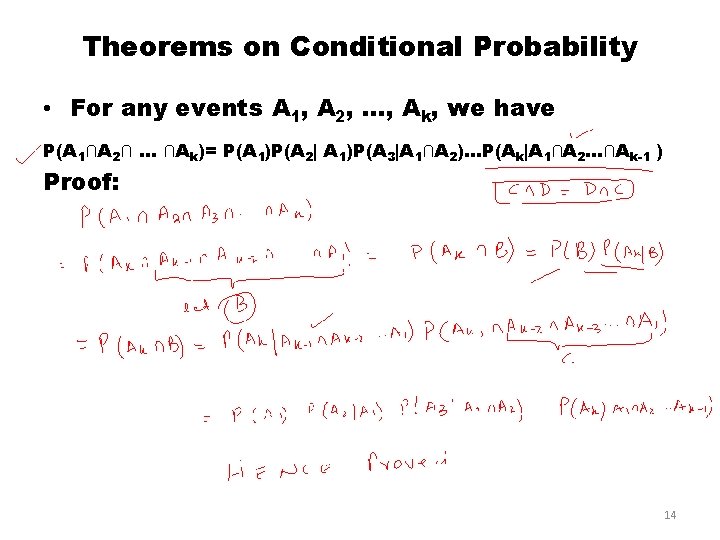 Theorems on Conditional Probability • For any events A 1, A 2, …, Ak, Theorems on Conditional Probability • For any events A 1, A 2, …, Ak,