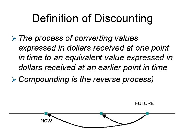 Definition of Discounting Ø The process of converting values expressed in dollars received at