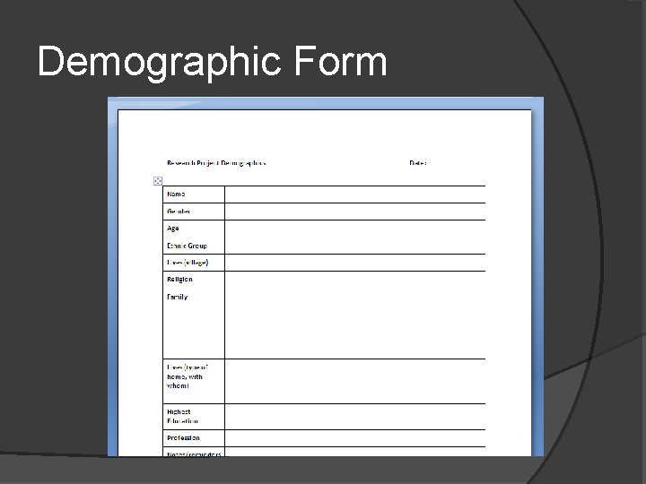 Demographic Form 