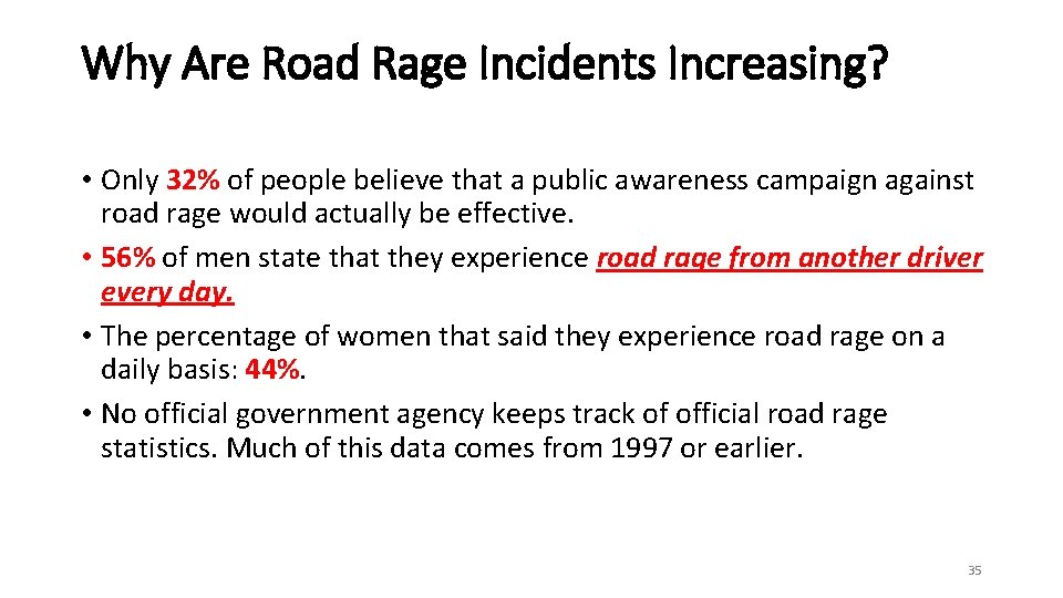 Why Are Road Rage Incidents Increasing? • Only 32% of people believe that a