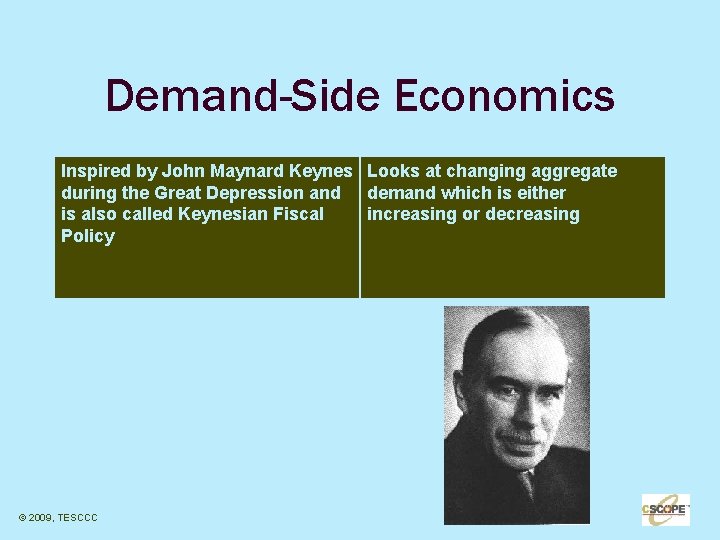 Demand-Side Economics Inspired by John Maynard Keynes Looks at changing aggregate during the Great