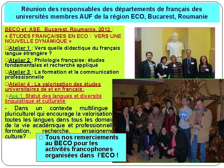 Réunion des responsables départements de français des universités membres AUF de la région ECO,