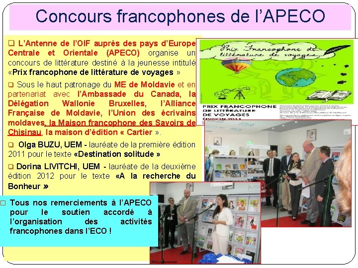 Concours francophones de l’APECO q L’Antenne de l’OIF auprès des pays d’Europe Centrale et