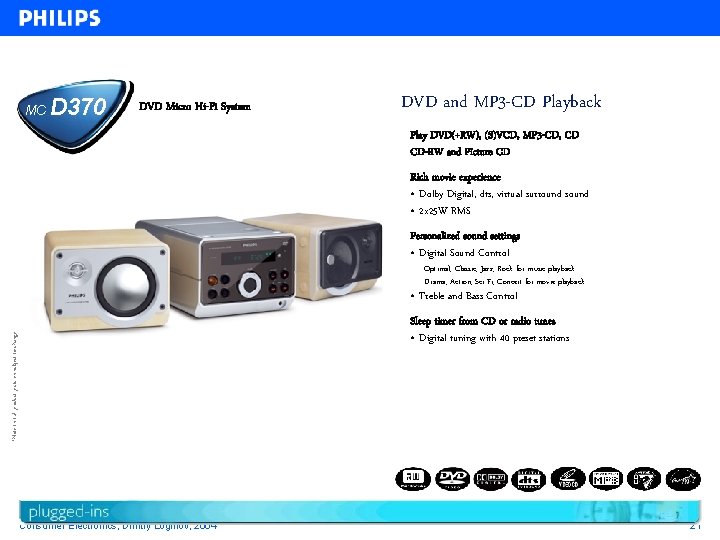 MC D 370 DVD Micro Hi-Fi System DVD and MP 3 -CD Playback Play