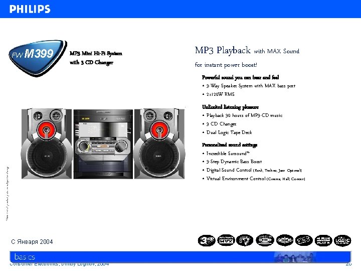 FW M 399 MP 3 Mini Hi-Fi System with 3 CD Changer MP 3