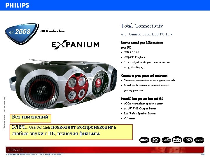 AZ 2558 CD Soundmachine Total Connectivity with Gameport and USB PC Link Remote control