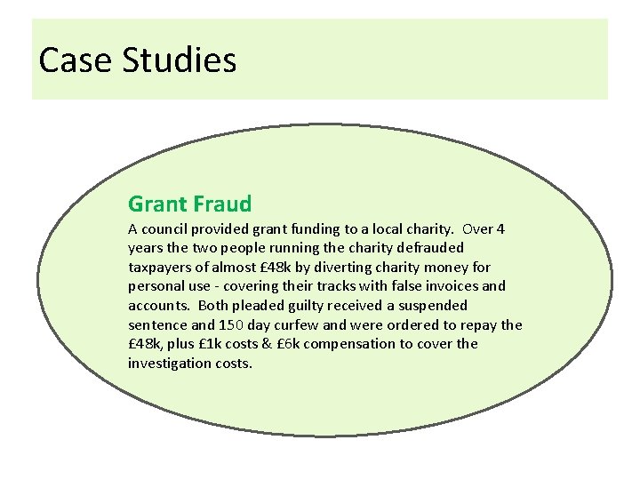 Case Studies Grant Fraud A council provided grant funding to a local charity. Over