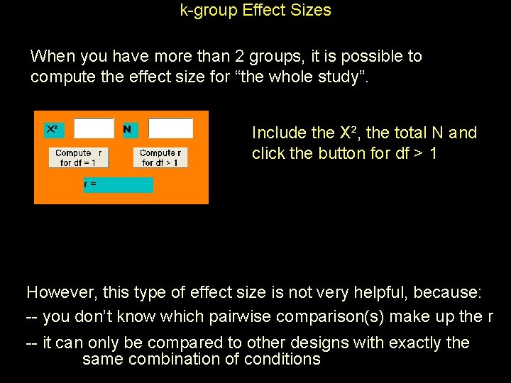 k-group Effect Sizes When you have more than 2 groups, it is possible to