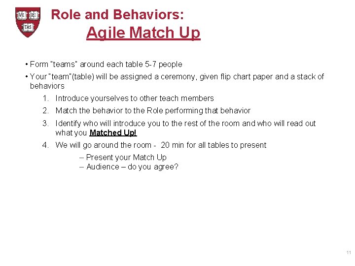 Role and Behaviors: Agile Match Up • Form “teams” around each table 5 -7