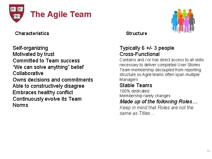 The Agile Team Characteristics Self-organizing Motivated by trust Committed to Team success “We can