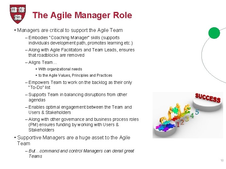 The Agile Manager Role • Managers are critical to support the Agile Team –
