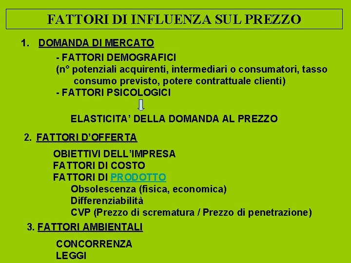 FATTORI DI INFLUENZA SUL PREZZO 1. DOMANDA DI MERCATO - FATTORI DEMOGRAFICI (n° potenziali