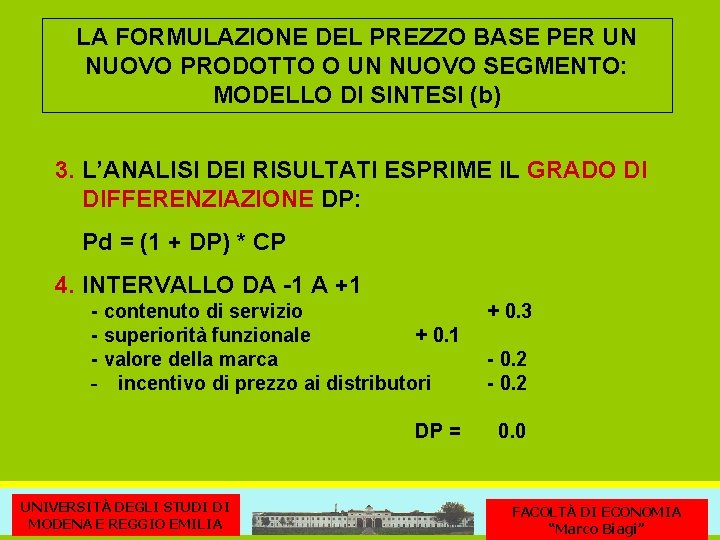 LA FORMULAZIONE DEL PREZZO BASE PER UN NUOVO PRODOTTO O UN NUOVO SEGMENTO: MODELLO