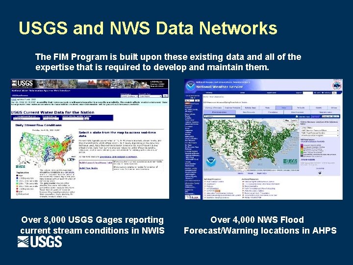 USGS and NWS Data Networks The FIM Program is built upon these existing data