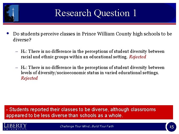 Research Question 1 • Do students perceive classes in Prince William County high schools