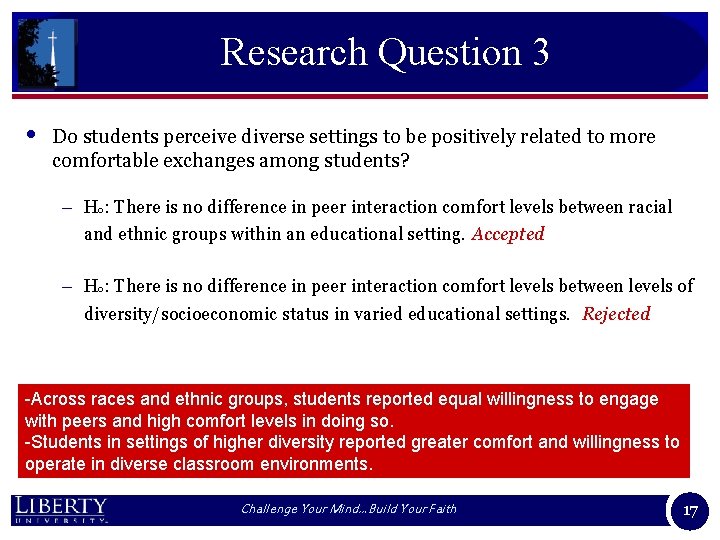 Research Question 3 • Do students perceive diverse settings to be positively related to