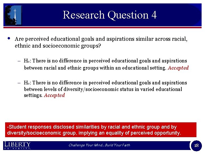 Research Question 4 • Are perceived educational goals and aspirations similar across racial, ethnic