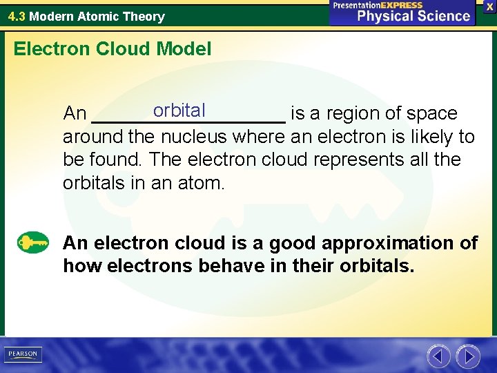 4. 3 Modern Atomic Theory Electron Cloud Model orbital An _________ is a region 4. 3 Modern Atomic Theory Electron Cloud Model orbital An _________ is a region