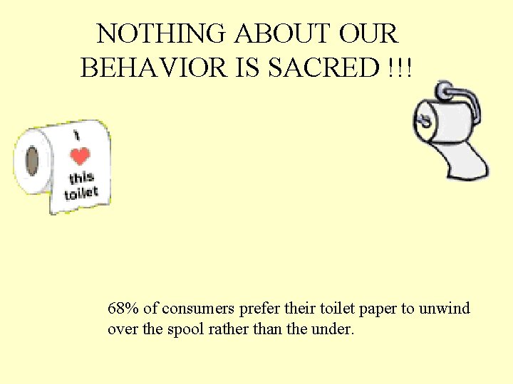 NOTHING ABOUT OUR BEHAVIOR IS SACRED !!! 68% of consumers prefer their toilet paper