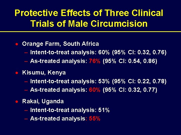 Protective Effects of Three Clinical Trials of Male Circumcision · Orange Farm, South Africa