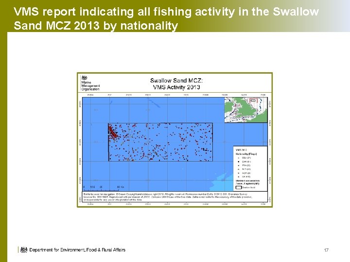 VMS report indicating all fishing activity in the Swallow Sand MCZ 2013 by nationality