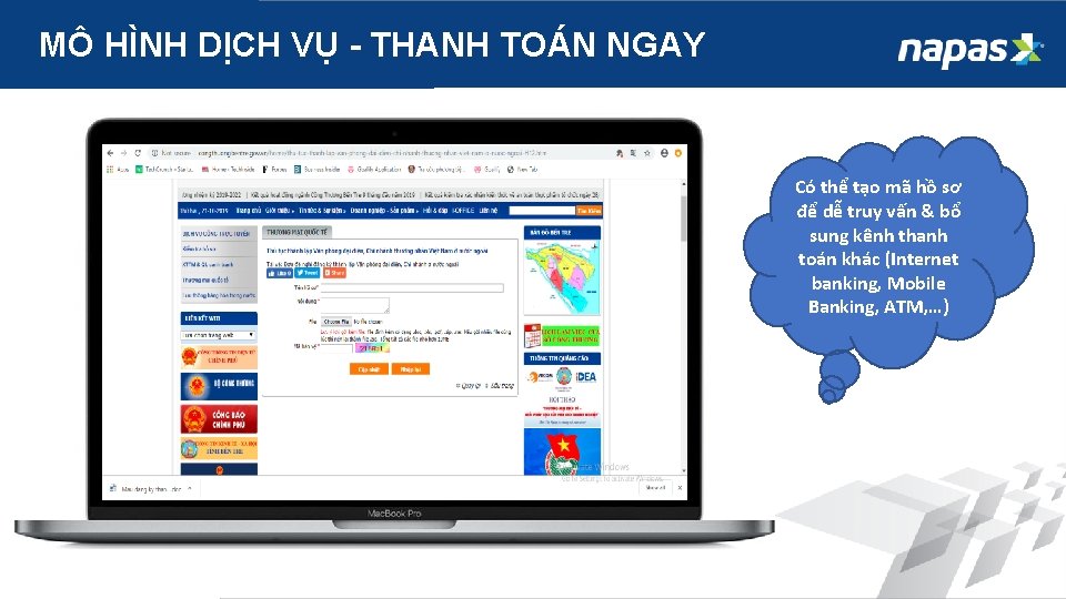 MÔ HÌNH DỊCH VỤ - THANH TOÁN NGAY Có thể tạo mã hồ sơ