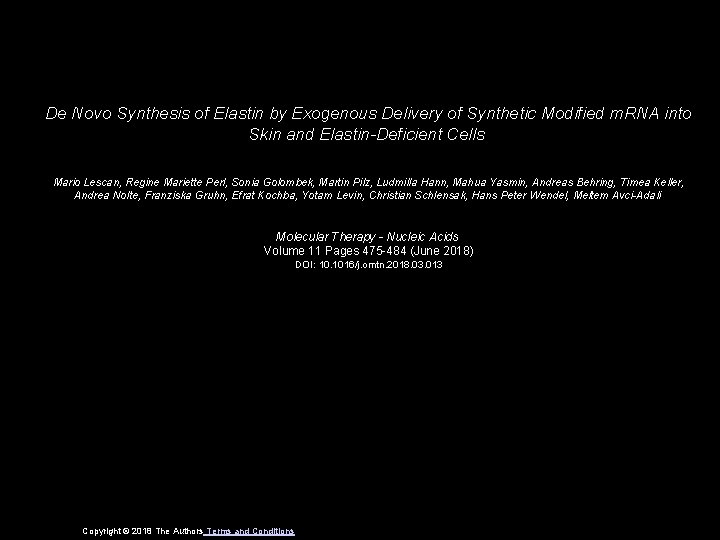 De Novo Synthesis of Elastin by Exogenous Delivery of Synthetic Modified m. RNA into