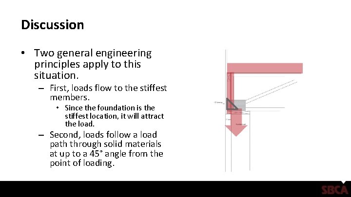 Discussion • Two general engineering principles apply to this situation. – First, loads flow