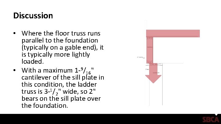 Discussion • Where the floor truss runs parallel to the foundation (typically on a