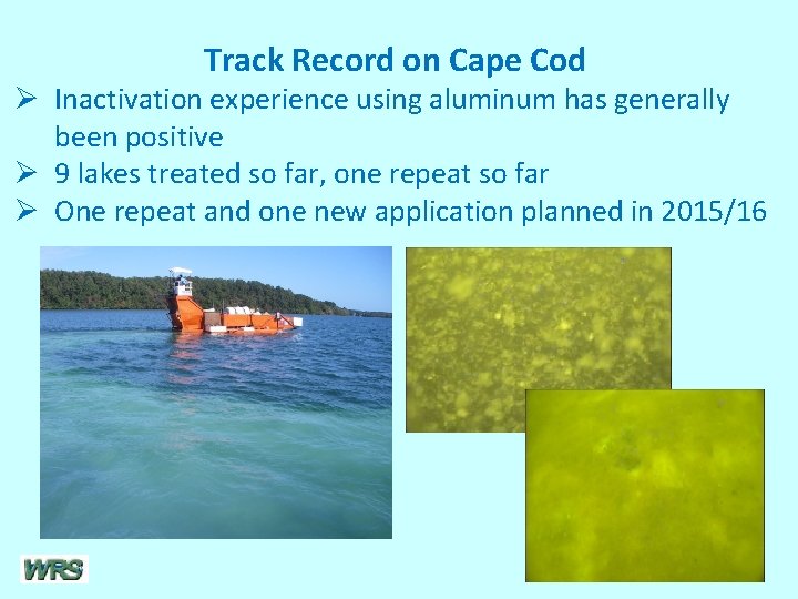 Track Record on Cape Cod Ø Inactivation experience using aluminum has generally been positive