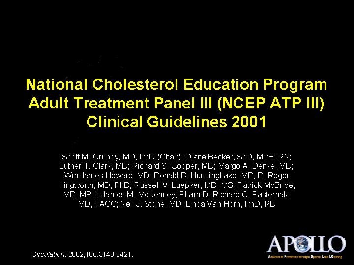 National Cholesterol Education Program Adult Treatment Panel III (NCEP ATP III) Clinical Guidelines 2001