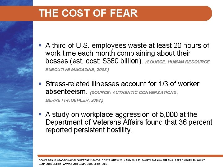 THE COST OF FEAR § A third of U. S. employees waste at least