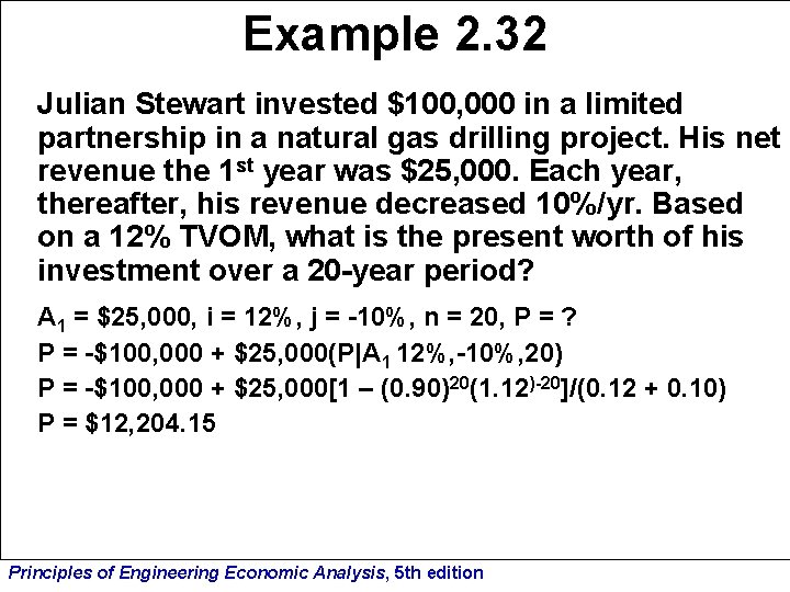 Example 2. 32 Julian Stewart invested $100, 000 in a limited partnership in a