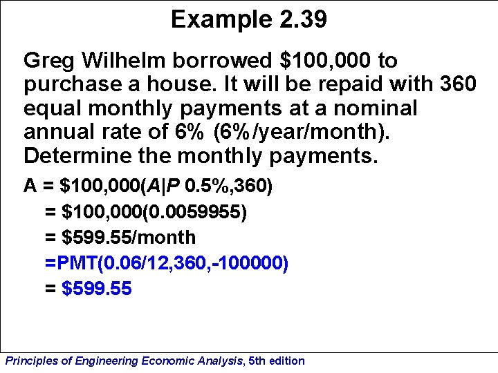 Example 2. 39 Greg Wilhelm borrowed $100, 000 to purchase a house. It will