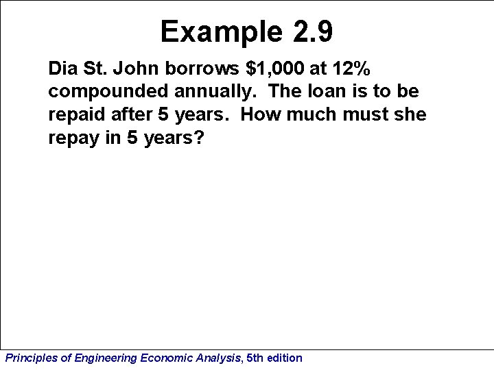 Example 2. 9 Dia St. John borrows $1, 000 at 12% compounded annually. The